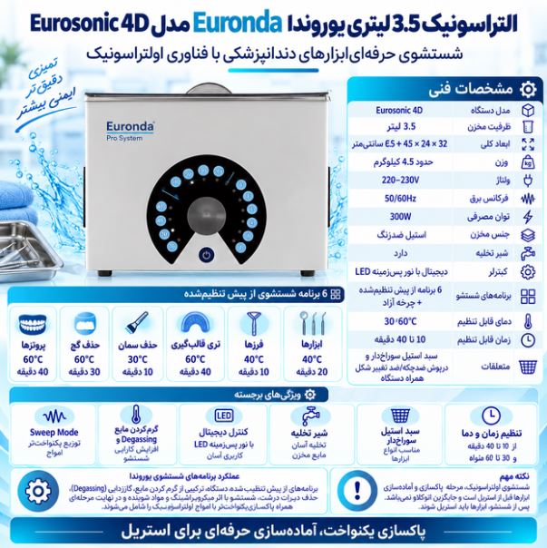 التراسونیک 3.5 لیتری یوروندا Euronda مدل Eurosonic 4D